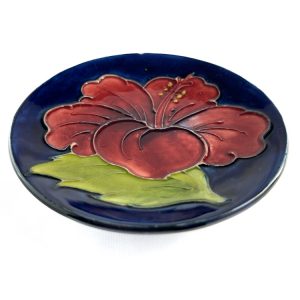 Vintage Moorcroft Pottery Pin Dish Coaster Decorated With Hibiscus Flower 12cm (number 4)